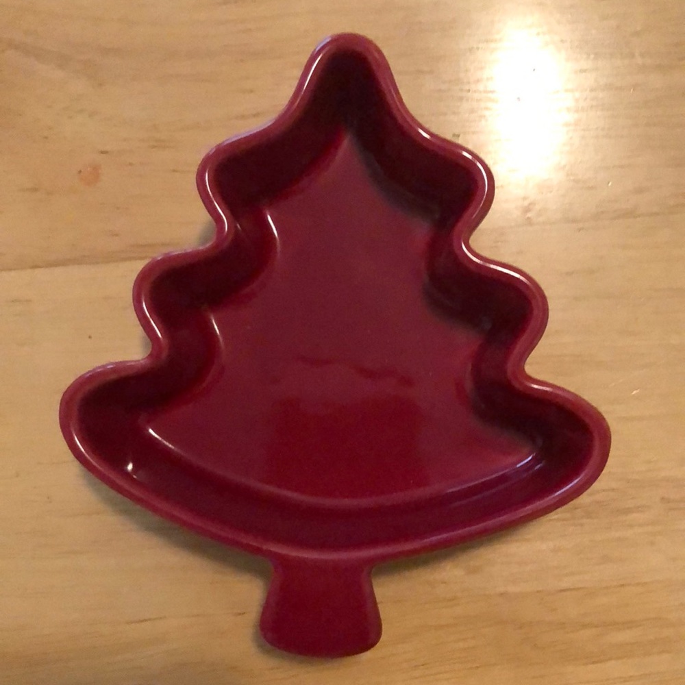 Red Tree Ramekin 4 1/2 in. at widest and 5 in. long. Super cute Christmas decor
